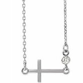 Accented Bezel Set Sideways Cross Necklace