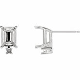 29590 / Unset / Sterling Silver / 5 X 3 Mm / Each / Semi-Polished / 4 Prong Emerald Shape Accented Basket Earring