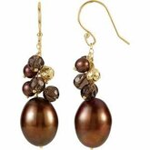 Freshwater Cultured Dyed Chocolate Pearl & Smoky Quartz Earrings