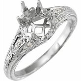 Semi-Mount Hand Engraved Engagement Ring