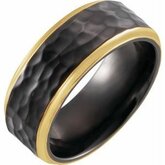 T52268 / Black Titanium / 18K Yellow Gold Pvd / 9.5 / 8 Mm / Polished / Band With 18K Yellow Gold Pvd And Hammered Finish
